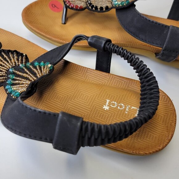 BEADED Sandals Size 9 Elastic Strap Toe Post Cushioned Stylish Sandals NEW - Picture 4 of 10